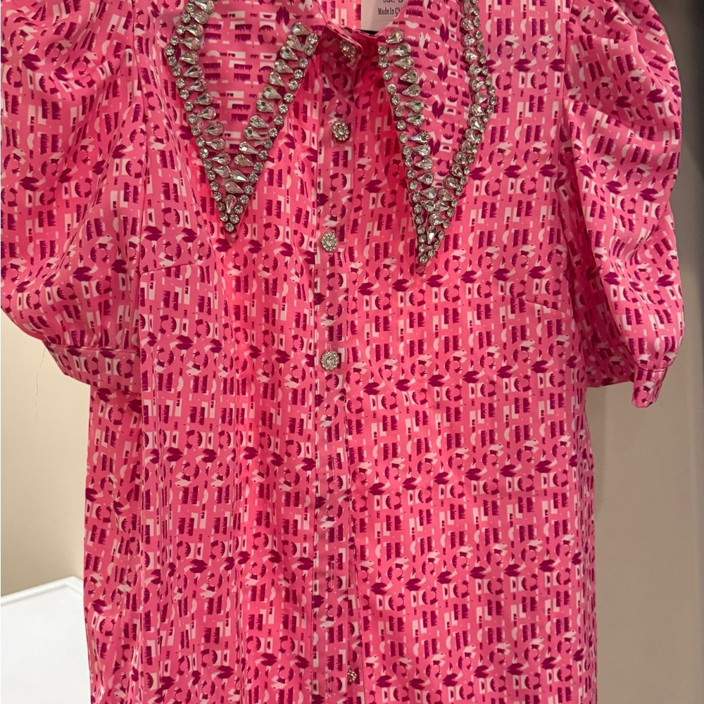 By Pastel- Pink Patterned Button-Up Blouse-